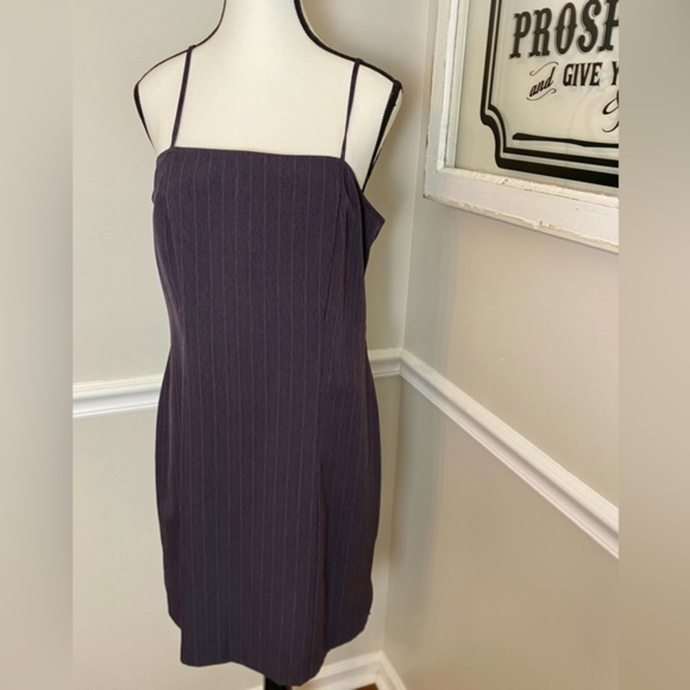 Y2K Pinstripe Spaghetti Strap Mini Dress Charcoal Gray Juniors Small Sheath